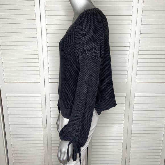 Hollister Co. Dark Gray Textured Knit Cotton Sweater w/ Tie Sleeves S Cozy Chic - Picture 3 of 8